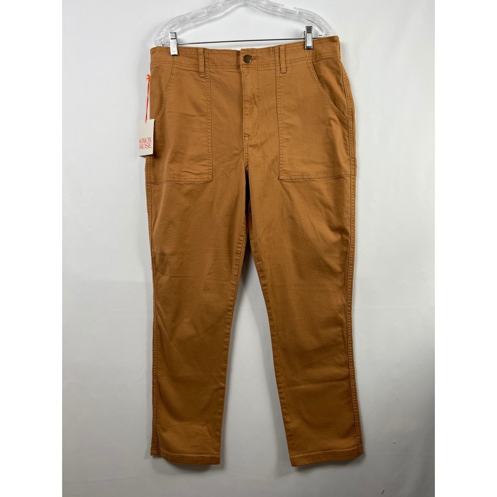 Knox Rose Utility Pants Women L Brown High Rise Straight Leg Patch Pocket New